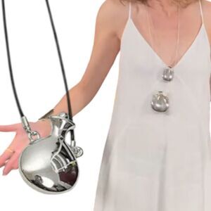 NWT Silvertone Metal  Large Bottle Vase Rope Pendant Necklace